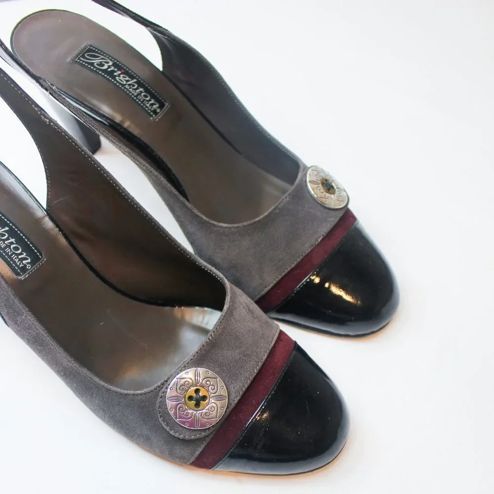Brighton Bree Suede Patent Leather High Heels Sling Back Office‎ Shoes 8.5
